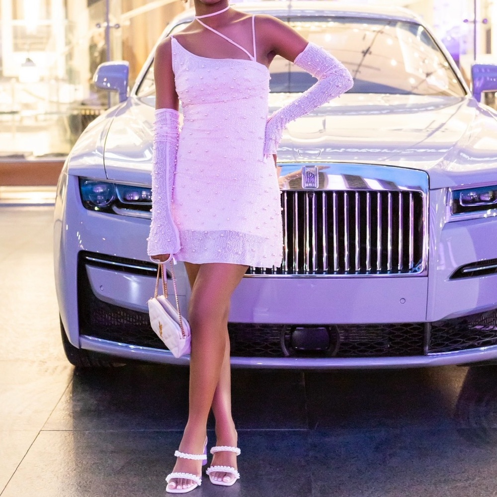 Oh Polly Pink Beaded Mini Dress